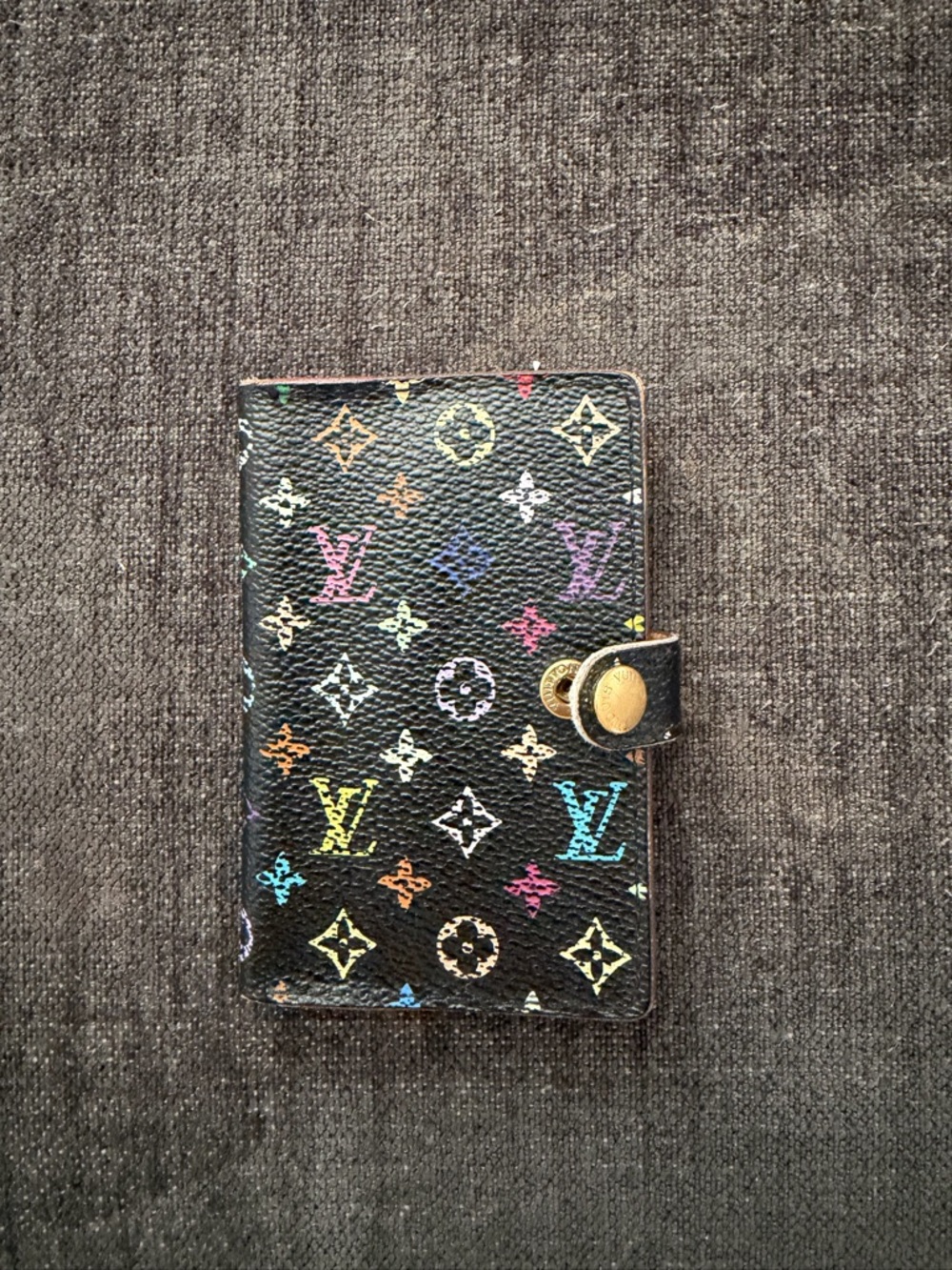 Louis Vuitton Murakami Black Leather Snap Wallet/Card Holder